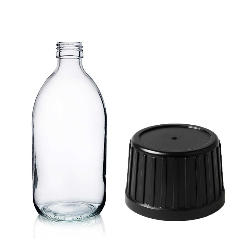 Bouteille en Verre Médicinale Transparente de 150 ml  avec Bouchon Inviolable