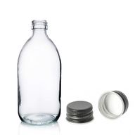 Bouteille en Verre Médicinale Transparente de 200 ml avec Bouchon en Aluminium Noir