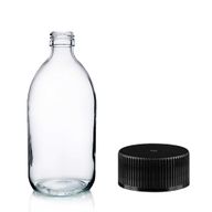 Bouteille en Verre Médicinale Transparente de 200 ml avec Bouchon en Plastique Noir