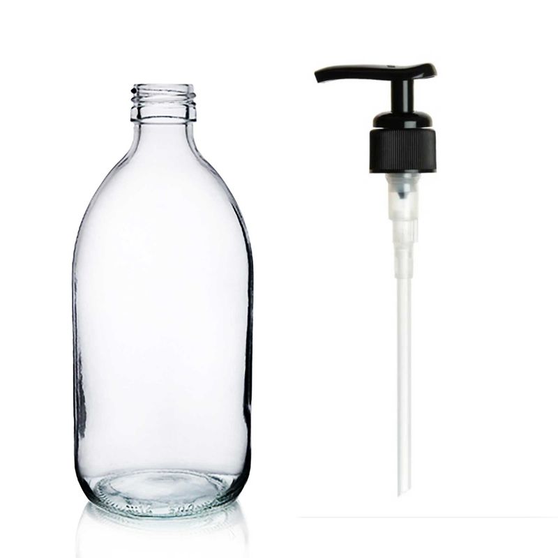 Bouteille en Verre Médicinale Transparente de 200 ml avec Pompe en Plastique Noir