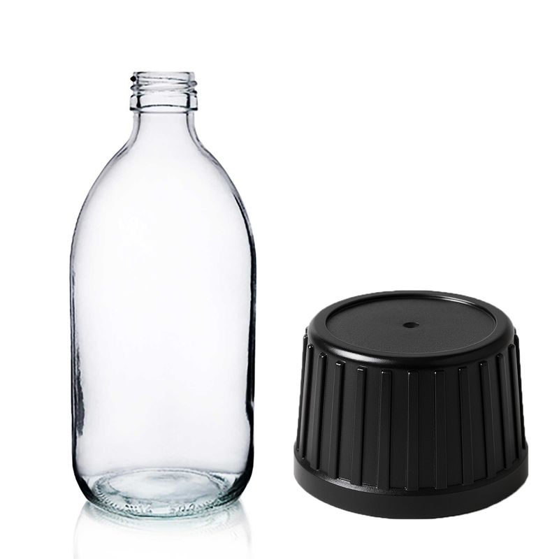 Bouteille en Verre Médicinale Transparente de 300 ml  avec Bouchon Inviolable