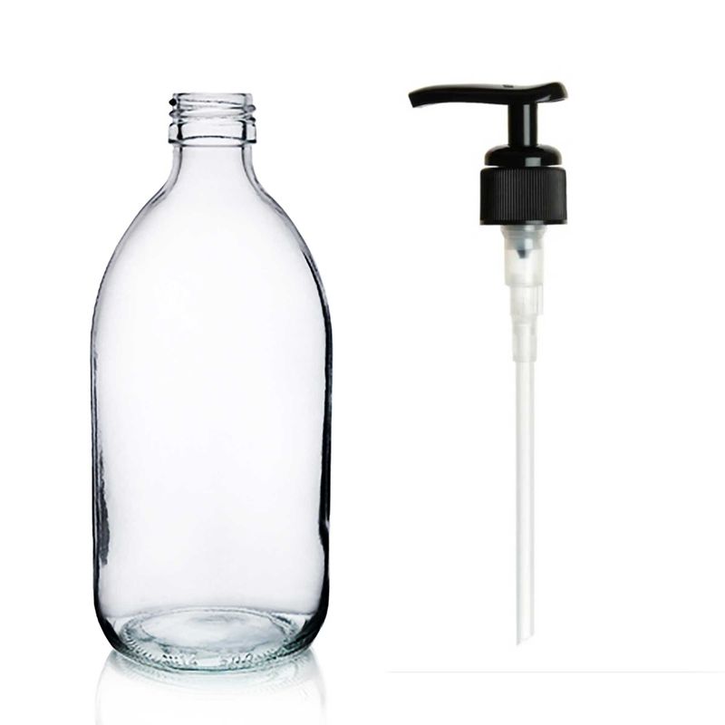 Bouteille en Verre Médicinale Transparente de 300 ml avec Pompe en Plastique Noir