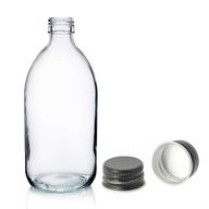 Bouteille en Verre Médicinale Transparente de 500 ml avec Bouchon en Aluminium Noir
