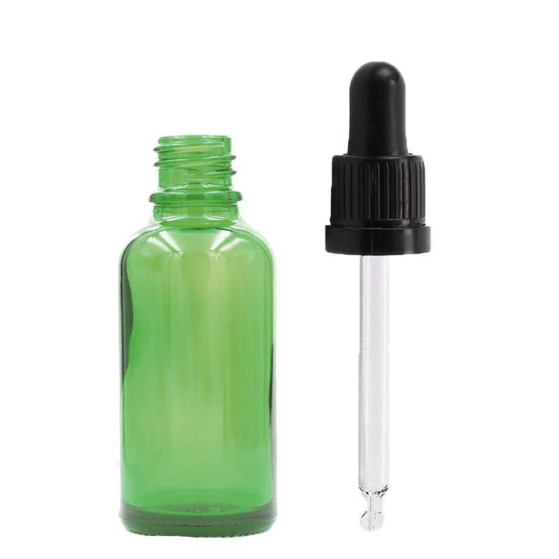 Bouteille Compte-gouttes en Verre Vert de 15ml avec Pipette T/E Noire