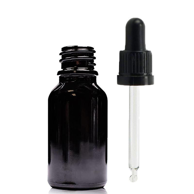 Bouteille Compte-gouttes en Verre Noir 15ml avec Pipette Inviolable Noire