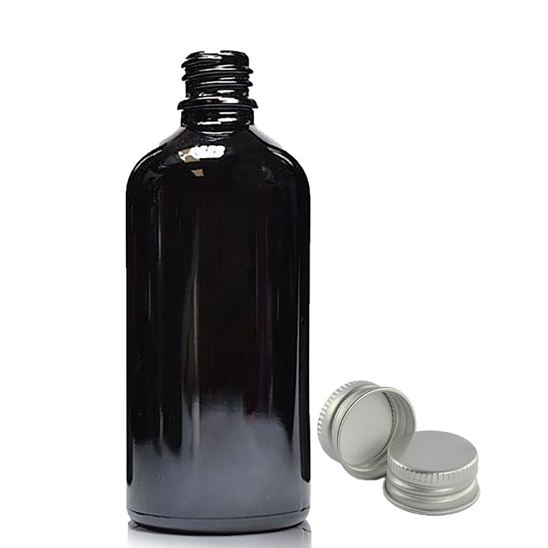 Bouteille Compte-gouttes en Verre Noir 100ml avec Bouchon en Aluminium
