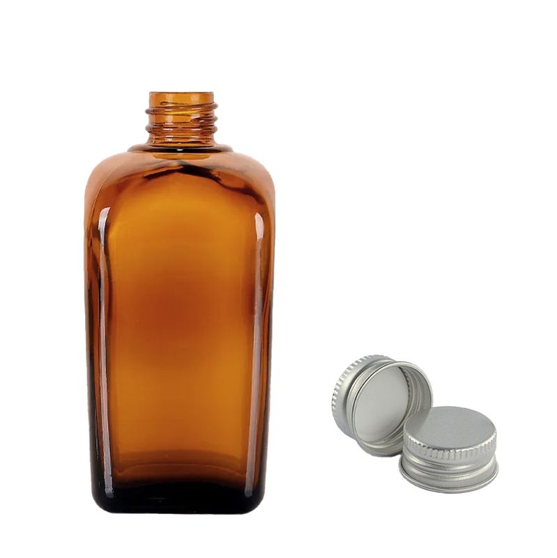 Bouteille en Verre Ambré de 100 ml Alchimiste avec Bouchon en Aluminium