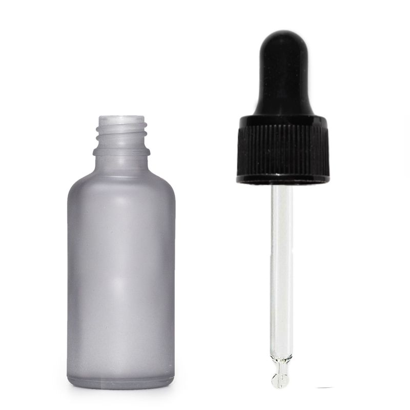 Flacon Compte-Gouttes en Verre Gris Givré 10ml - Avec Pipette Noire