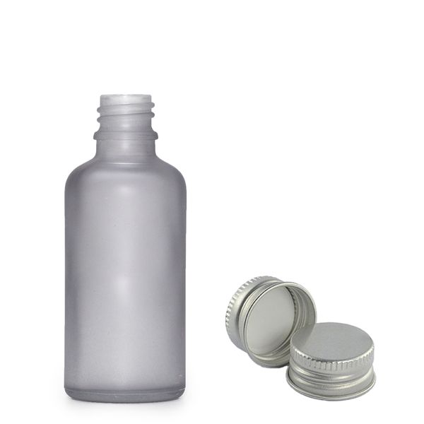 Flacon Compte-Gouttes en Verre Gris Givré 30ml - Avec Bouchon en Aluminium