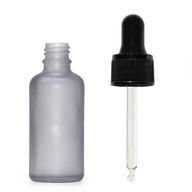 Flacon Compte-Gouttes en Verre Gris Givré 30ml - Avec Pipette Noire