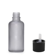 Flacon Compte-Gouttes en Verre Gris Givré 30ml  - Avec Bouchon Compte-Gouttes de Sécurité Enfant