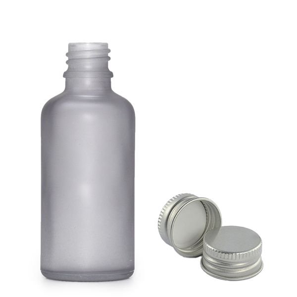 Flacon Compte-Gouttes en Verre Gris Givré 50ml - Avec Bouchon en Aluminium