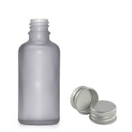Flacon Compte-Gouttes en Verre Gris Givré 50ml  - Avec Bouchon en Aluminium