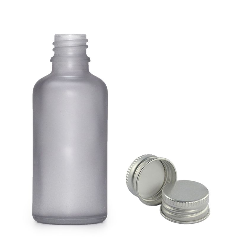 Flacon Compte-Gouttes en Verre Gris Givré 50ml  - Avec Bouchon en Aluminium