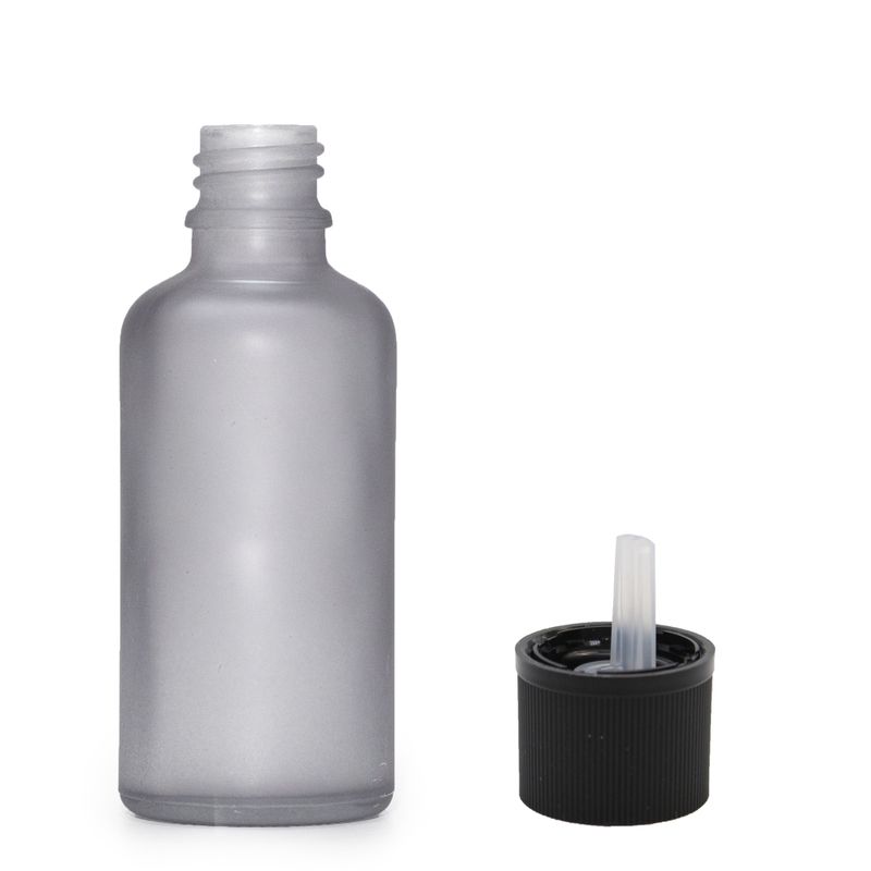 Flacon Compte-Gouttes en Verre Gris Givré 50ml  - Avec Bouchon Compte-Gouttes de Sécurité Enfant