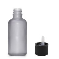 Flacon Compte-Gouttes en Verre Gris Givré 50ml  - Avec Bouchon Compte-Gouttes de Sécurité Enfant