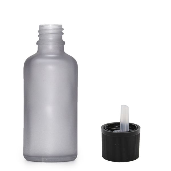 Flacon Compte-Gouttes en Verre Gris Givré 50ml - Avec Bouchon Compte-Gouttes de Sécurité Enfant