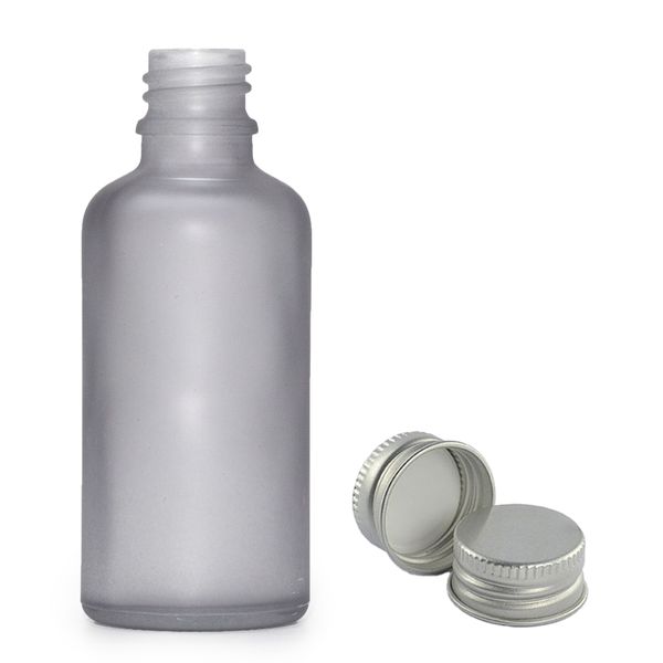 Flacon Compte-Gouttes en Verre Gris Givré 100ml - Avec Bouchon en Aluminium