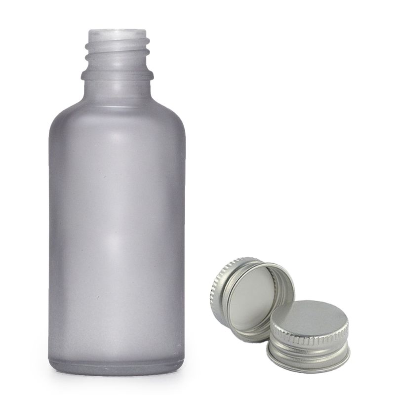 Flacon Compte-Gouttes en Verre Gris Givré 100ml  - Avec Bouchon en Aluminium