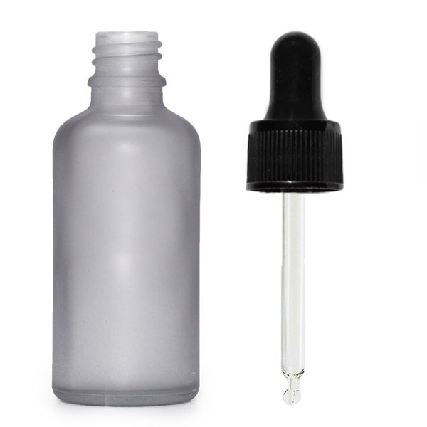 Flacon Compte-Gouttes en Verre Gris Givré 100ml - Avec Pipette Noire