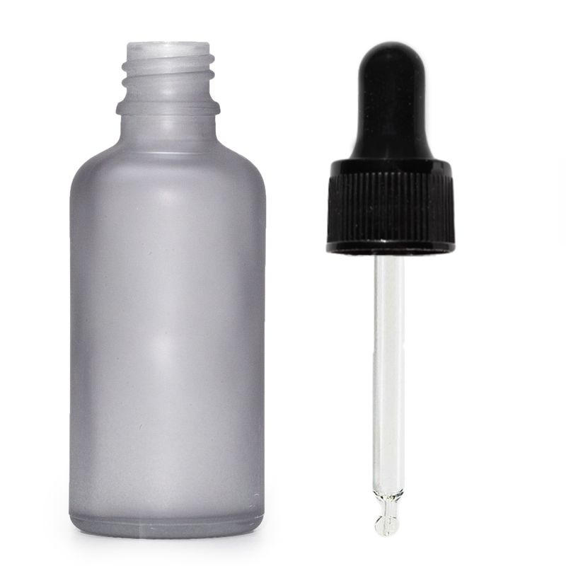 Flacon Compte-Gouttes en Verre Gris Givré 100ml - Avec Pipette Noire
