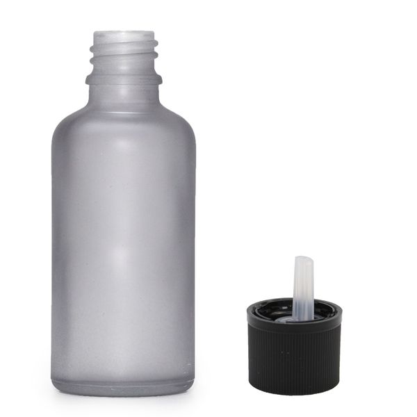 Flacon Compte-Gouttes en Verre Gris Givré 100ml - Avec Bouchon Compte-Gouttes de Sécurité Enfant
