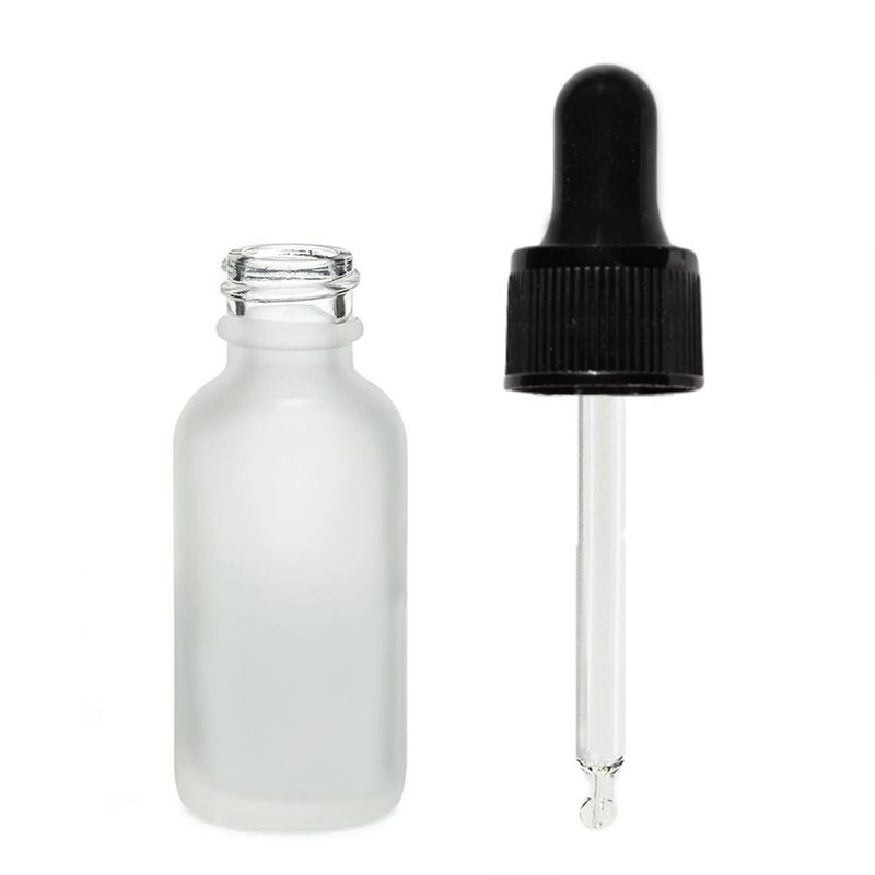 Flacon Compte-Gouttes en Verre Blanc Givré 10ml - Avec Pipette Noire