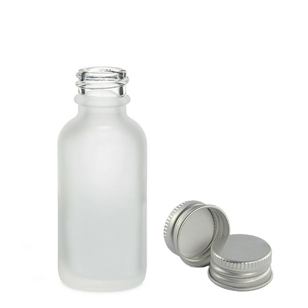 Flacon Compte-Gouttes en Verre Blanc Givré 30ml - Avec Bouchon en Aluminium