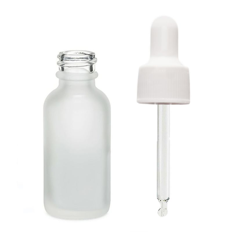 Flacon Compte-Gouttes en Verre Blanc Givré 30ml - Avec Pipette Blanche