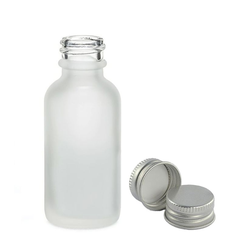 Flacon Compte-Gouttes en Verre Blanc Givré 50ml - Avec Bouchon en Aluminium