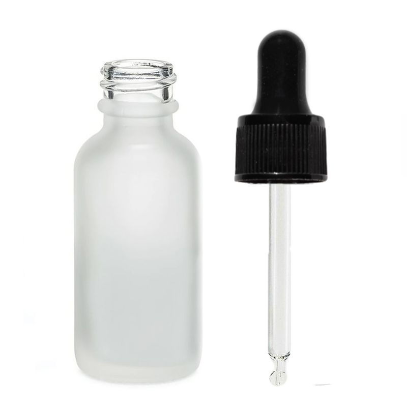 Flacon Compte-Gouttes en Verre Blanc Givré 50ml - Avec Pipette Noire