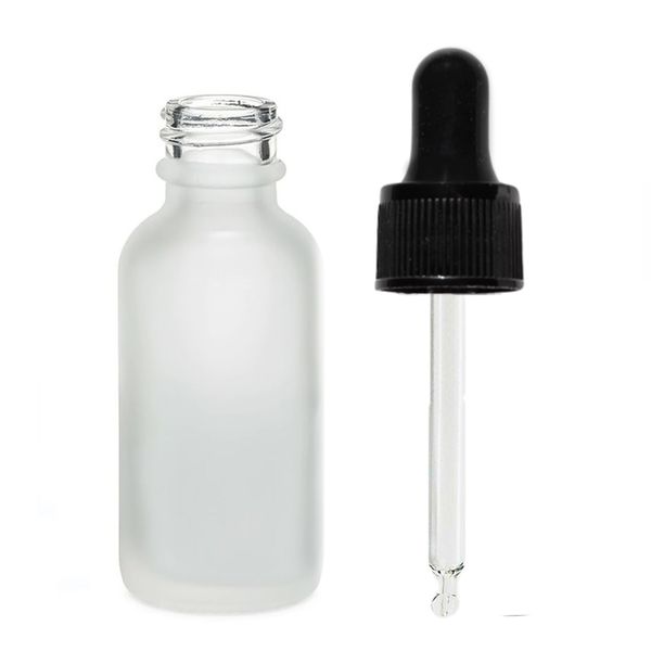 Flacon Compte-Gouttes en Verre Blanc Givré 50ml - Avec Pipette Noire