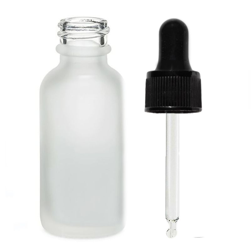 Flacon Compte-Gouttes en Verre Blanc Givré 100ml - Avec Pipette Noire