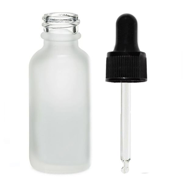 Flacon Compte-Gouttes en Verre Blanc Givré 100ml - Avec Pipette Noire
