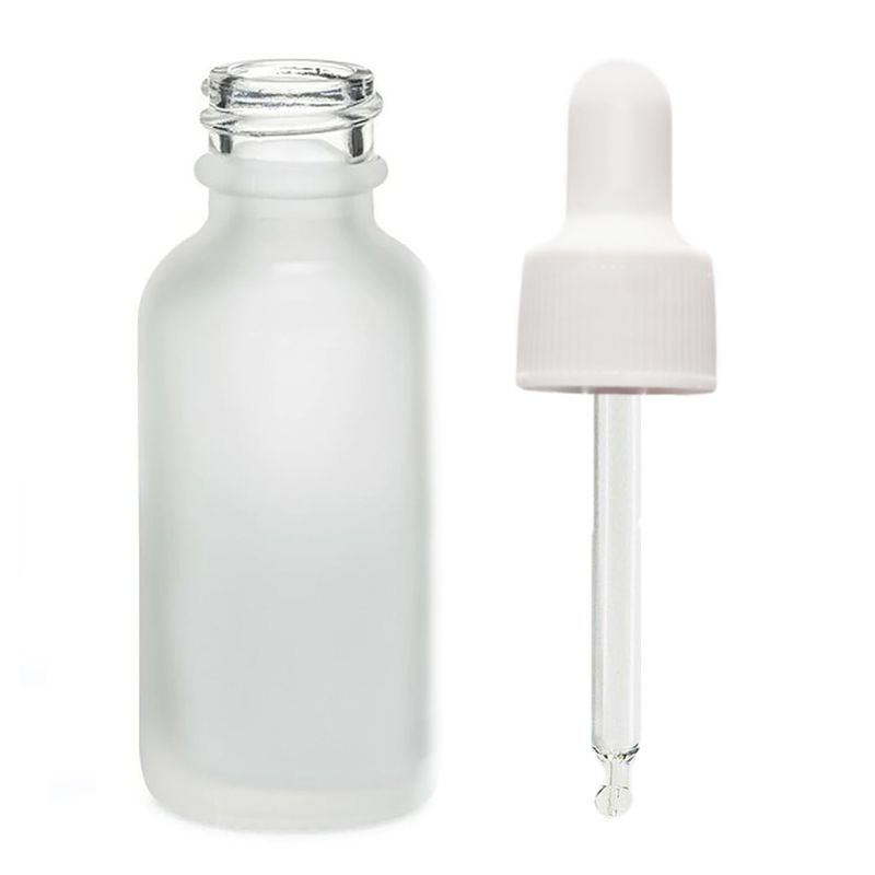 Flacon Compte-Gouttes en Verre Blanc Givré 100ml - Avec Pipette Blanche