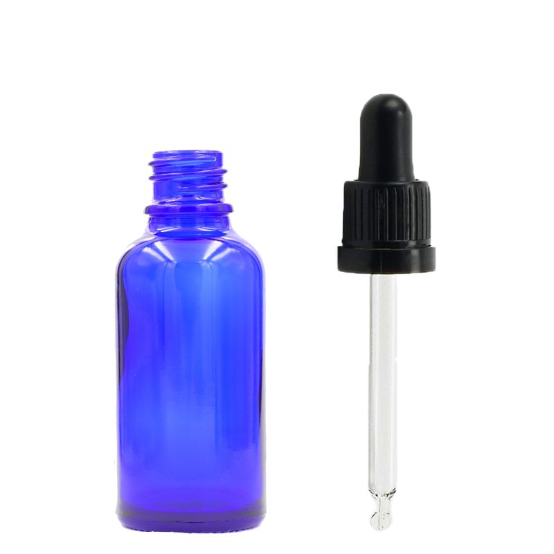 Bouteille Compte-gouttes en Verre Bleu de 10ml avec Pipette T/E Noire