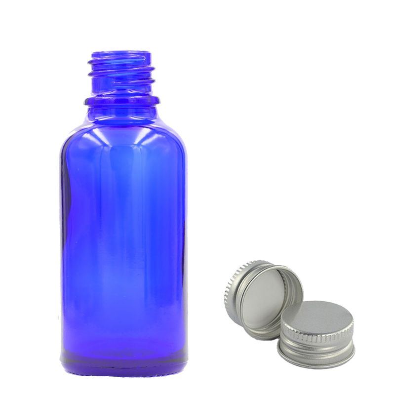 Bouteille Compte-gouttes en Verre Bleu de 50ml avec Bouchon en Aluminium