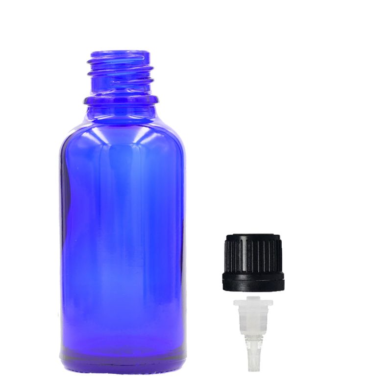 Bouteille Compte-gouttes en Verre Bleu de 50ml avec Bouchon Compte-gouttes