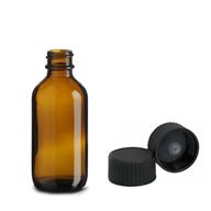Bouteille Boston en Verre Ambré de 60 ml avec Bouchon en Plastique Noir