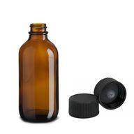 Bouteille Boston en Verre Ambré de 120 ml avec Bouchon en Plastique Noir