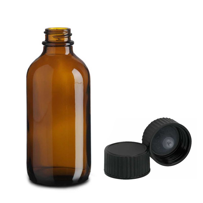 Bouteille Boston en Verre Ambré de 230 ml avec Bouchon en Plastique Noir