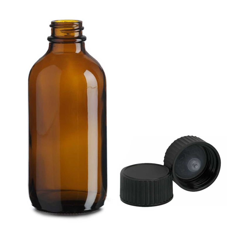 Bouteille Boston en Verre Ambré de 500 ml avec Bouchon en Plastique Noir