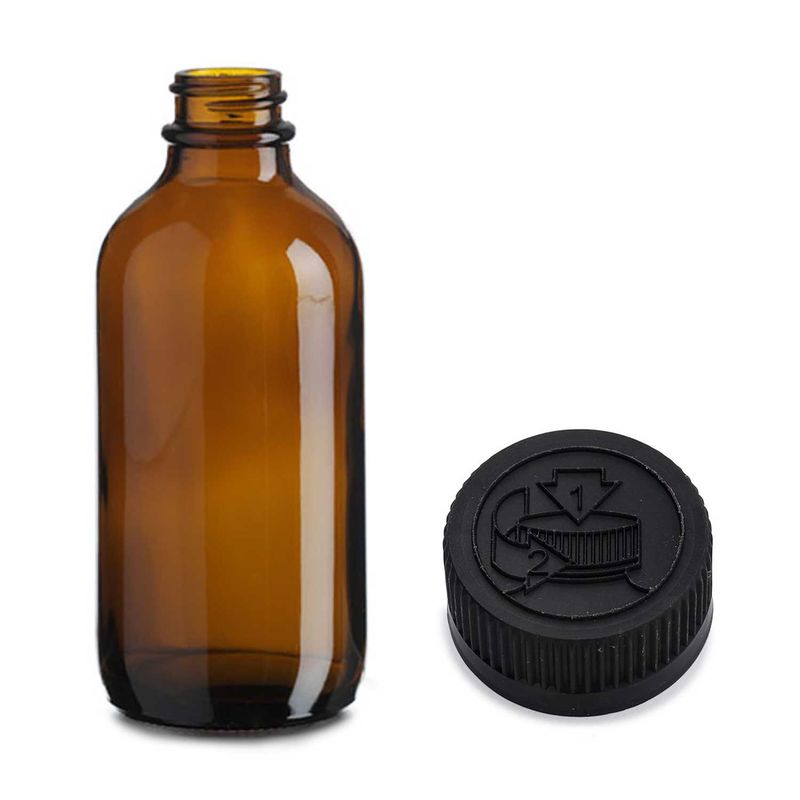 Bouteille Boston en Verre Ambré de 500 ml avec Bouchon en Plastique Noir Inviolable