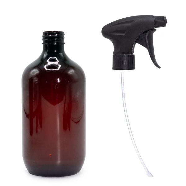 Bouteille Boston en Plastique Ambré de 500 ml avec Pulvérisateur de 28 mm.