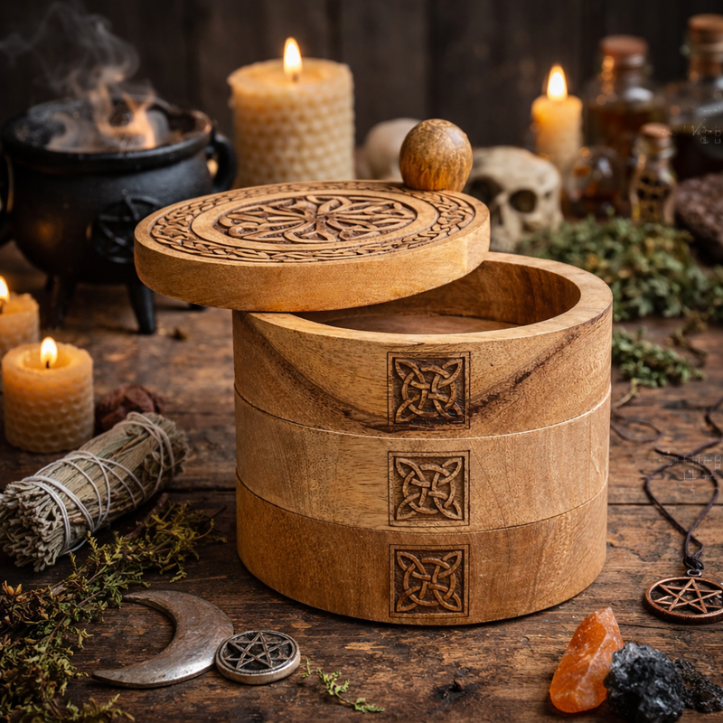 Boîte Tournante à Trois étages gravée d'un Motif Celtique