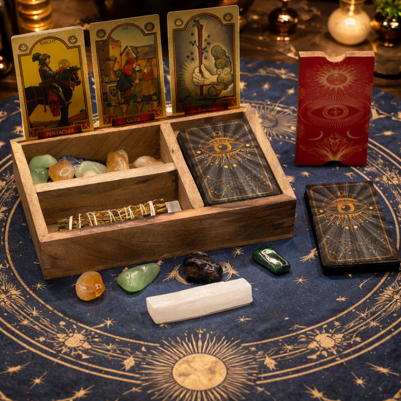 Boîte à Tarot à Trois Sections avec Support de Cartes