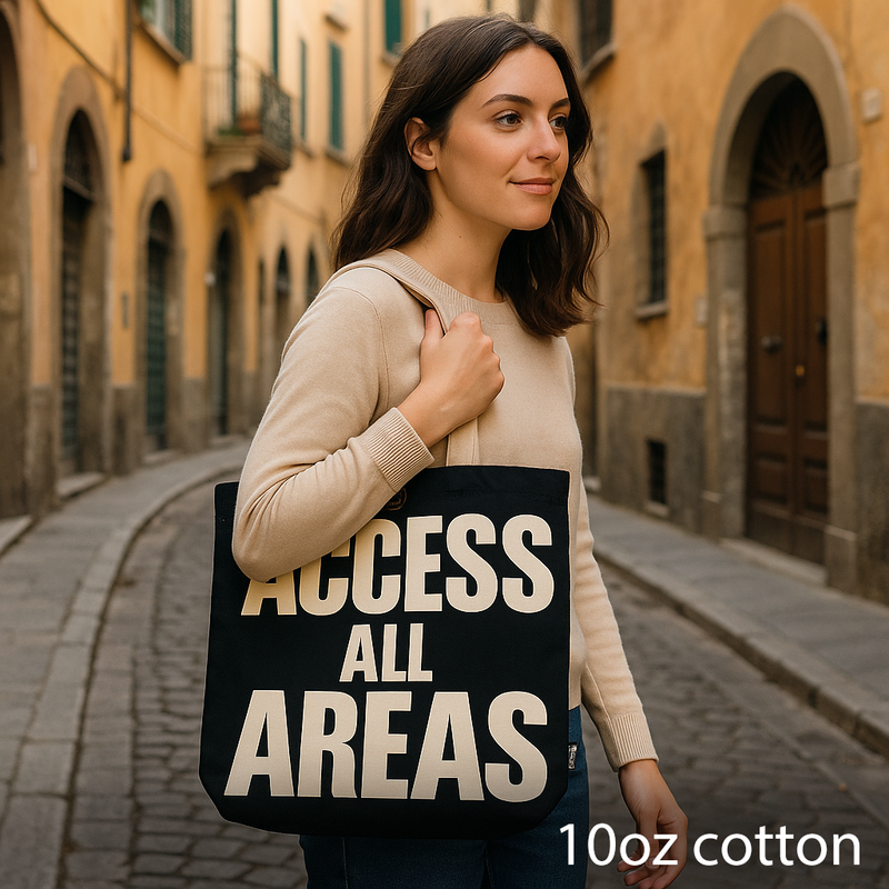 Sac Tote Bag Basique Iconic - ACCESS ALL AREAS - Noir - Naturel 10oz (36x43x10cm)
