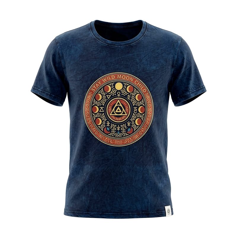 T-shirt Nomad Sari en coton Délavé - Reste sauvage, enfant de la lune - Bleu - Petit