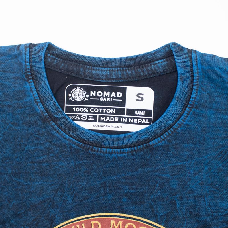 T-shirt Nomad Sari en coton Délavé - Reste sauvage, enfant de la lune - Bleu - Petit