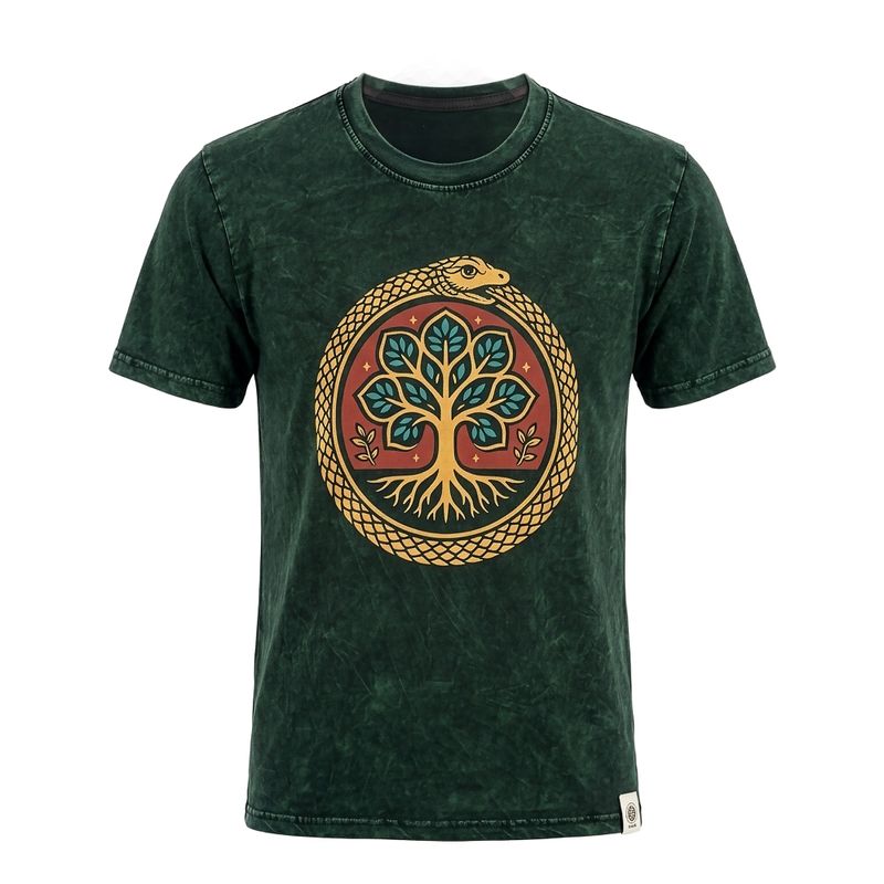 T-shirt Nomad Sari en coton lavé à la pierre - Arbre de Vie - Vert - Petit